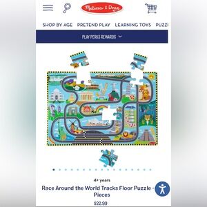 Melissa & Doug Race Around the World Tracks Floor Puzzle 2 toy cars